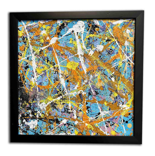 Abstract painting with fantastic frame, inner size 30x30 cm