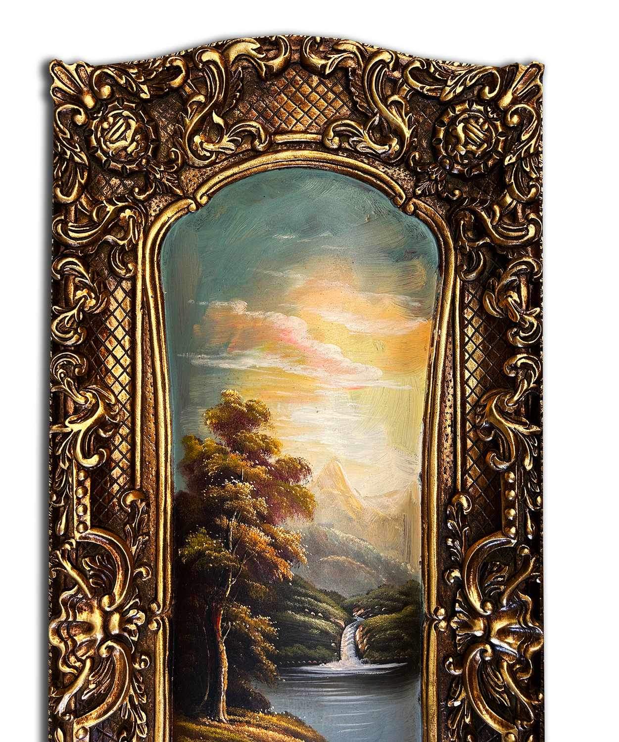 City painting with fantastic frame, 45x108 cm