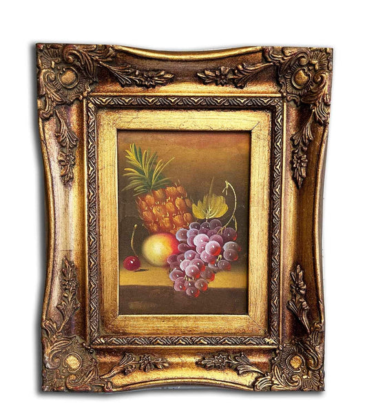 Fruits painting with fantastic frame, inner size 13x18 cm