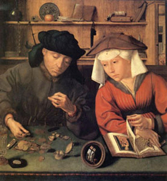 The Moneylender and His Wife, Quentin Massys,50x50cm