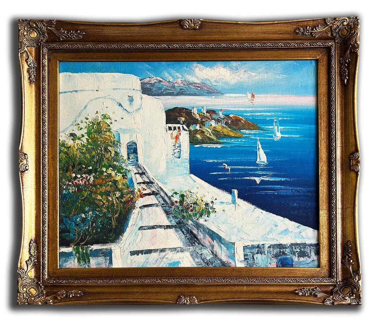 The mediterranean, hand-painted oil painting, 54x64 cm or 21x25 ins