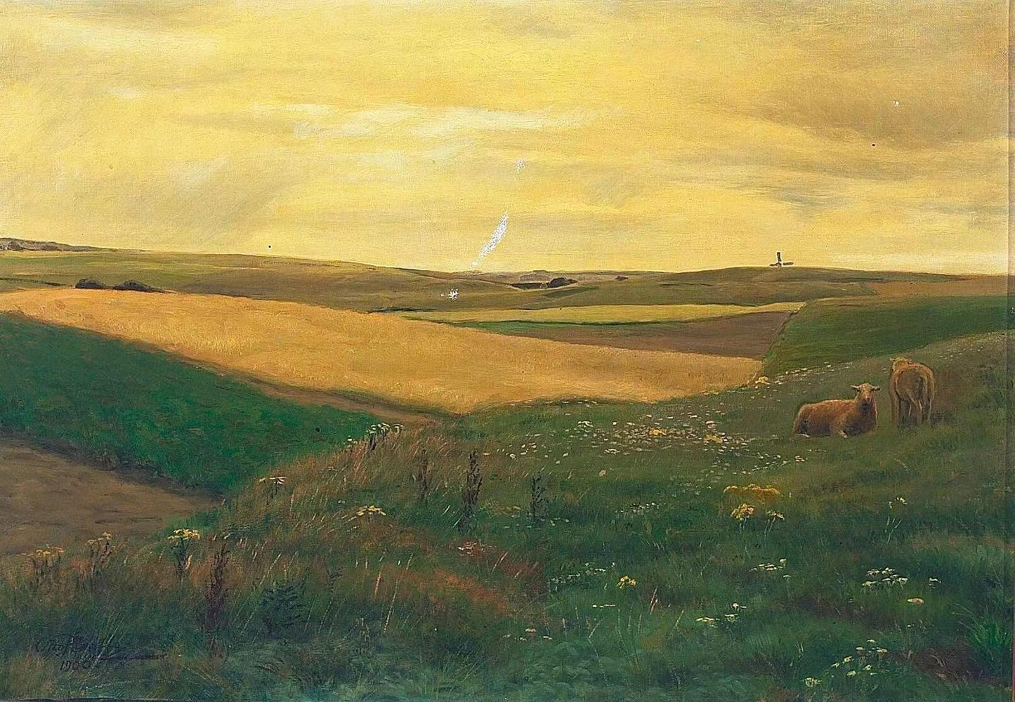 Bakket dansk sommerlandskab med får, Peder Balke,1804-1887