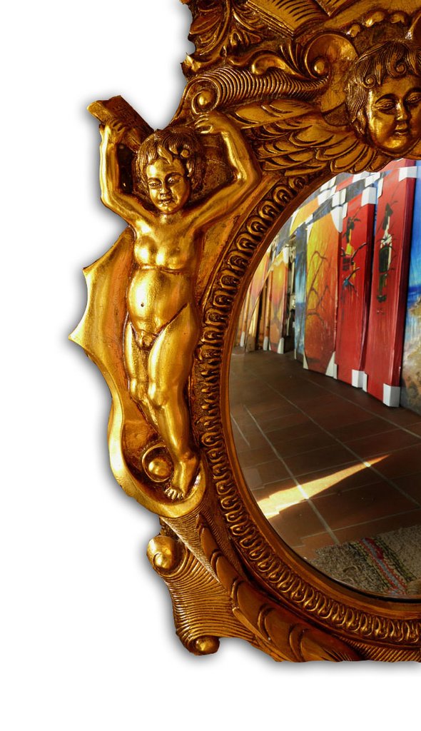 Beveled mirror in solid wood, 24x46 ins