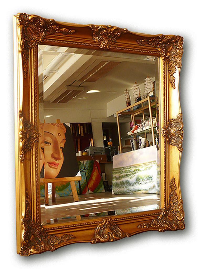 Beveled mirror in solid wood, 53x63 cm or 21x25 ins