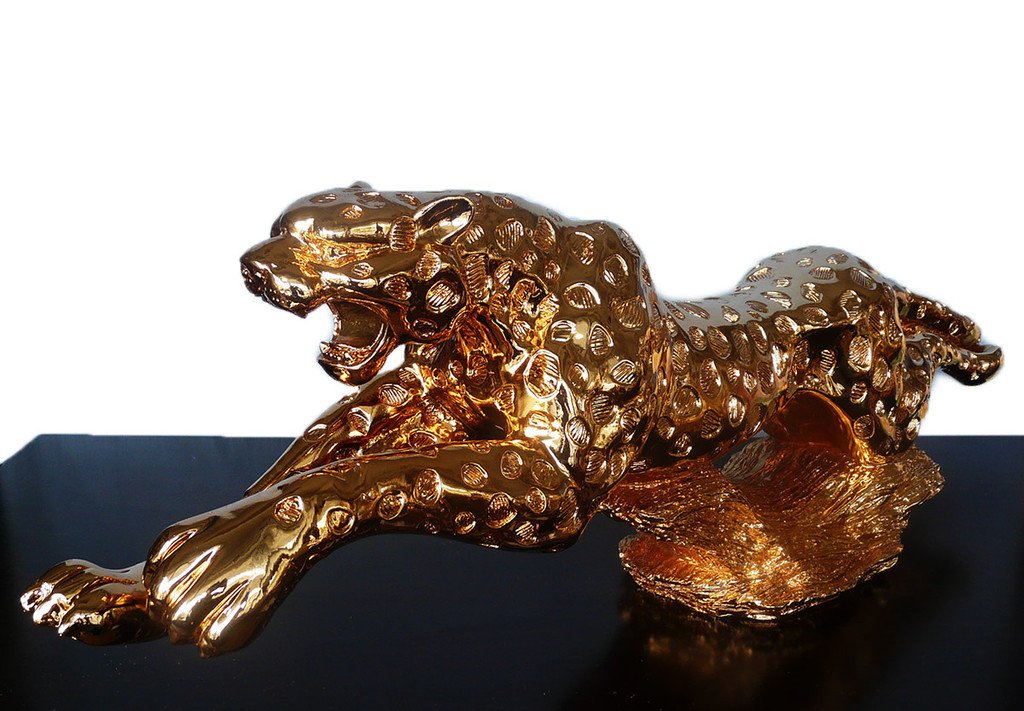 Golden leopard, sculpture 134x30x16 cm