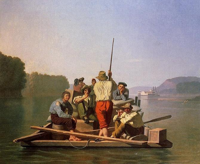 Lighter Relieving the Steamboat Aground, ,George Caleb Bingham