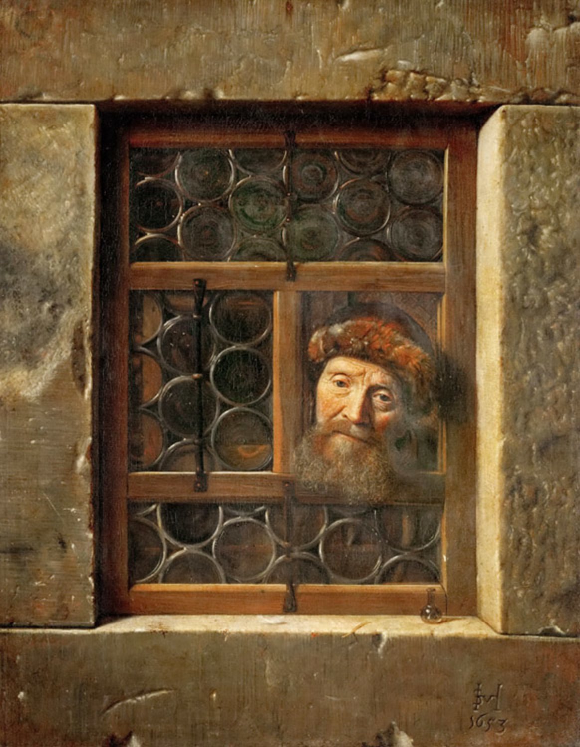 Man Looking through a window,Samuel van hoogstraten,50x40cm