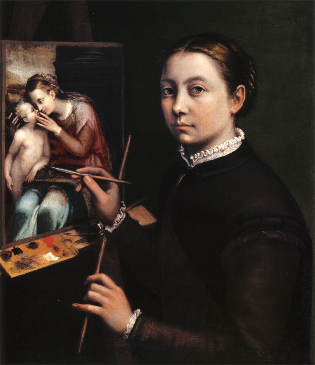 Self-Portrait at the Easel,Sofonisba Anguissola,50x43cm