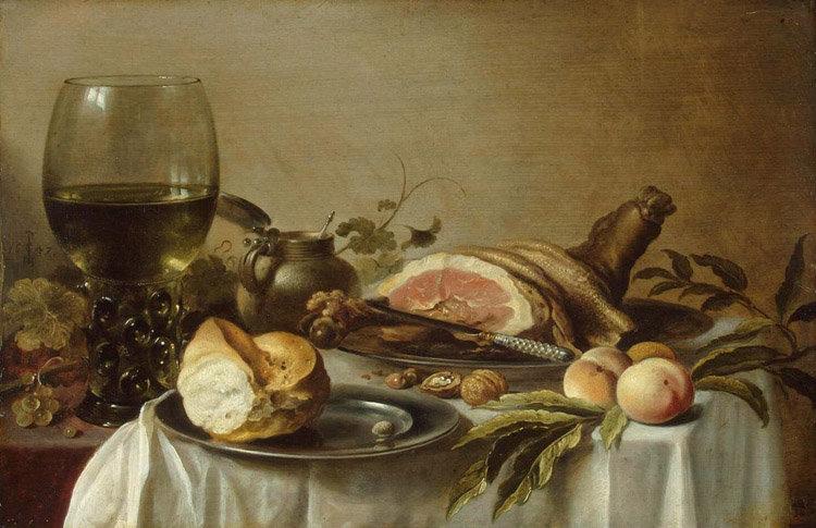Still life with Ham,Pieter Claesz,60x40cm