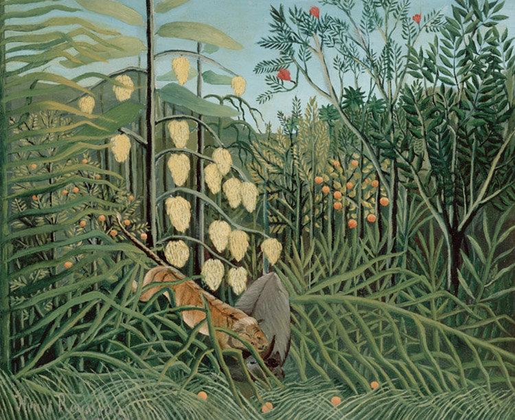 Tiger Attacking a Bull,Henri Rousseau,46x55cm
