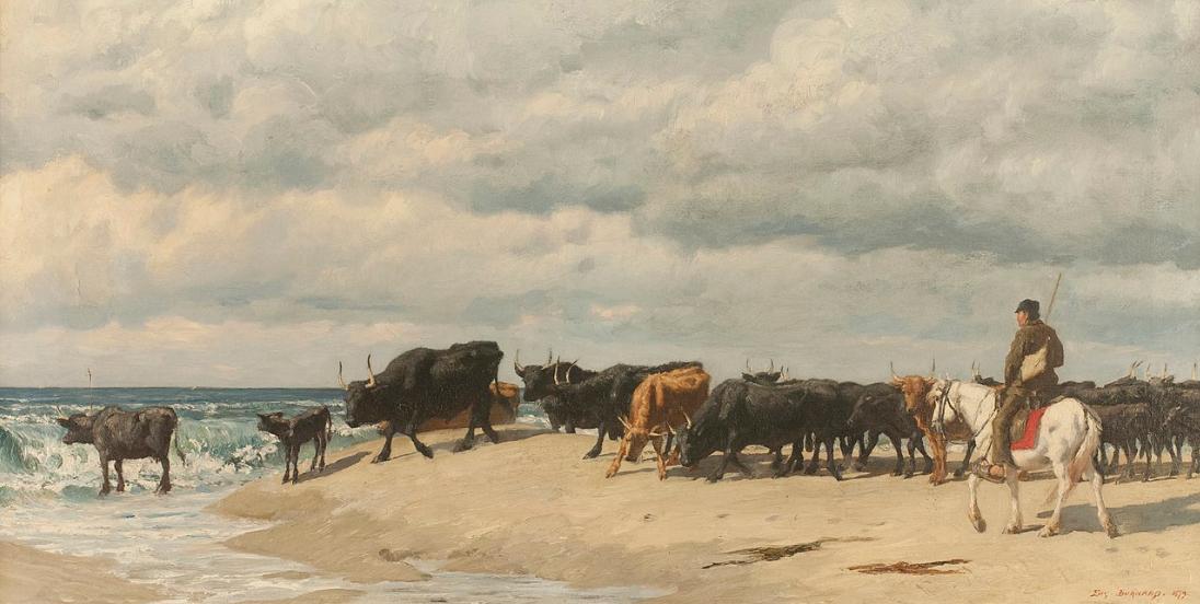 Troupeau de boeufs au bord de la mer,Eugène Burnand