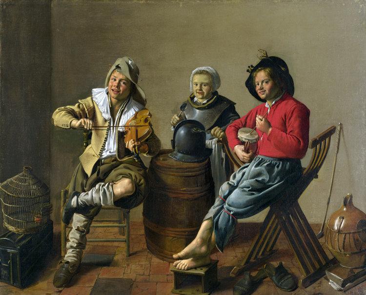 Two Boys and a Girl Making Music,Jan Miense Molenaer,50x40cm