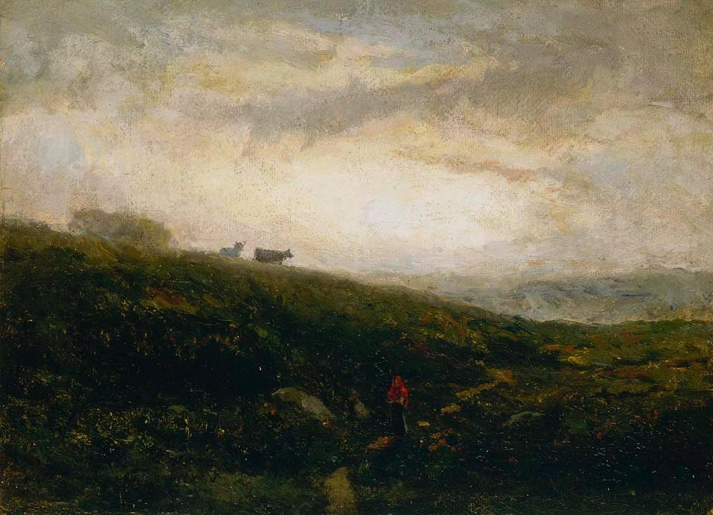 cows descending hillside,Edward Mitchell Bannister,1828-1901