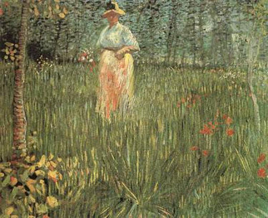 A Woman Walking in a Garden,Vincent Van Gogh,48x60cm