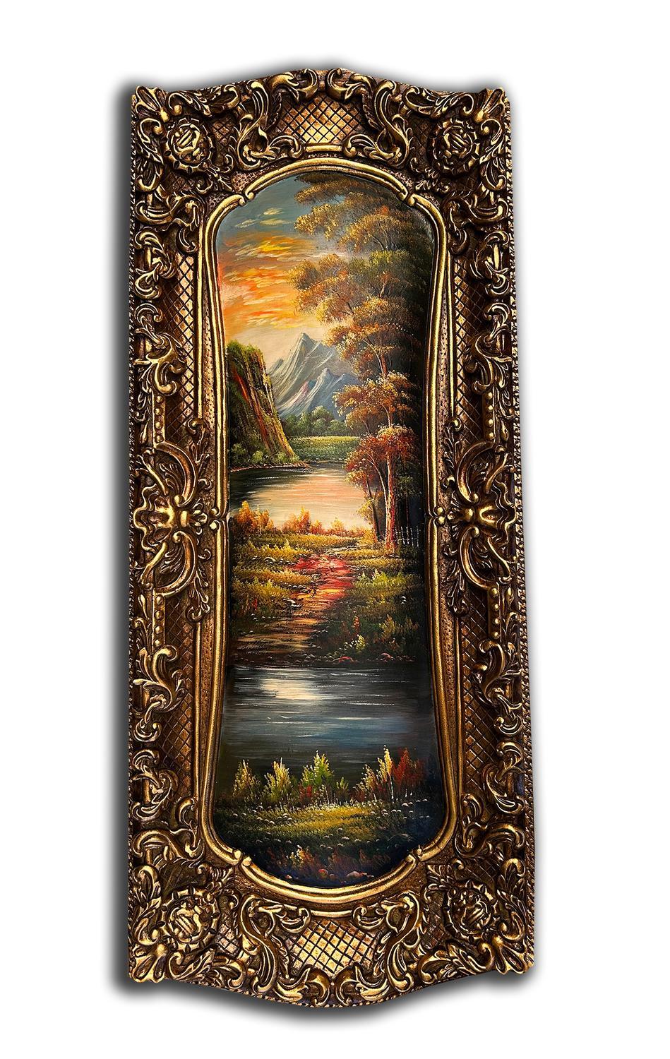 City painting with fantastic frame, 45x108 cm