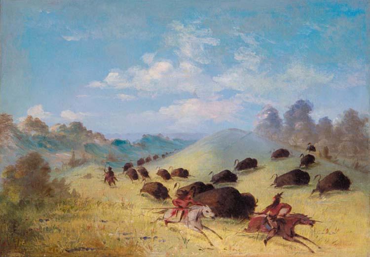 Comanche Indians Chasing Buffalo with,Paul Cezanne,49.8x70.1cm