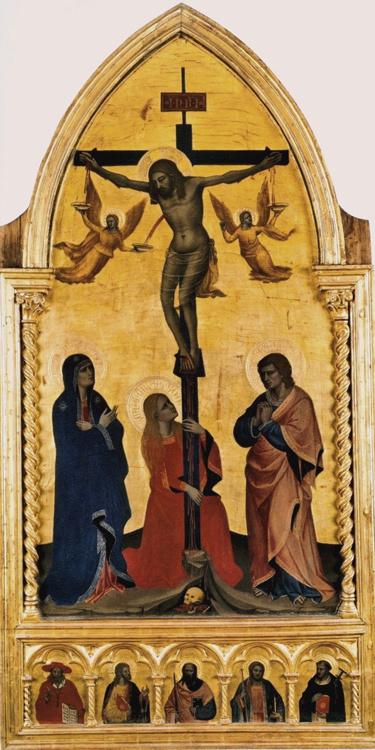 Crucifixion Scene with Mourners SS.Jerome,Nardo di Cione,80x40cm