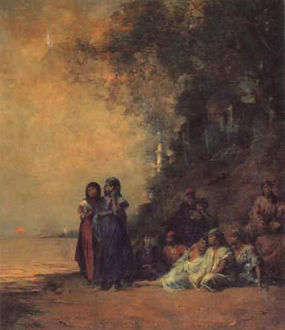 Eqyptian Women on the Edge of the Nile,Eugene Fromentin,50x40cm