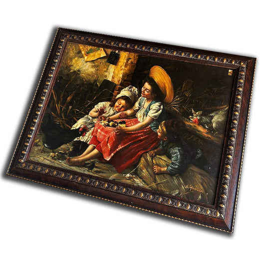 Family, hand-painted oil painting with frame, 38x48 cm or 15x19 ins