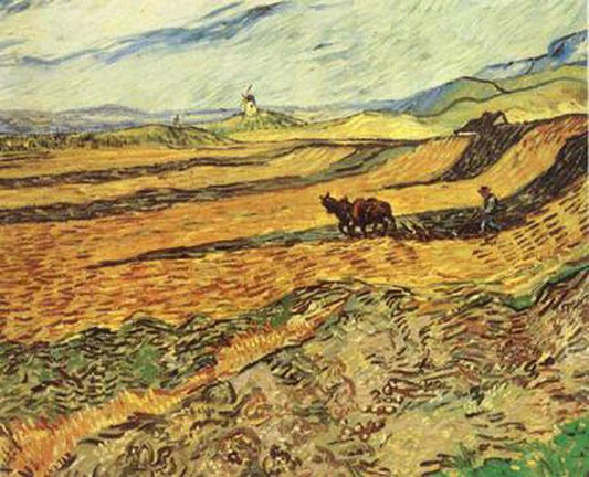 Field with Ploughman and Mill,Vincent Van Gogh,54x67cm