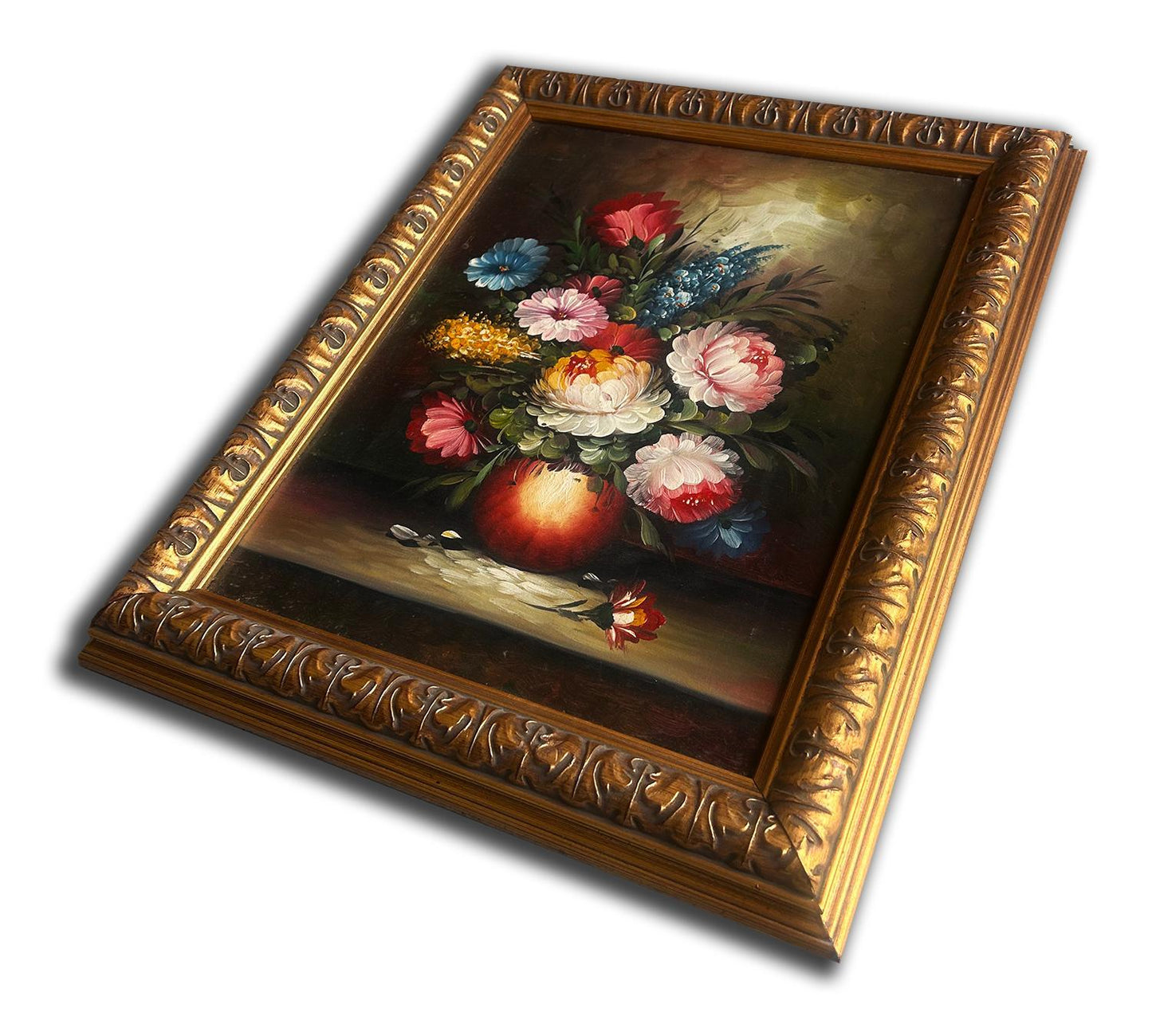 Flowers, hand-painted oil painting with frame, 40x50 cm or 16x20 ins