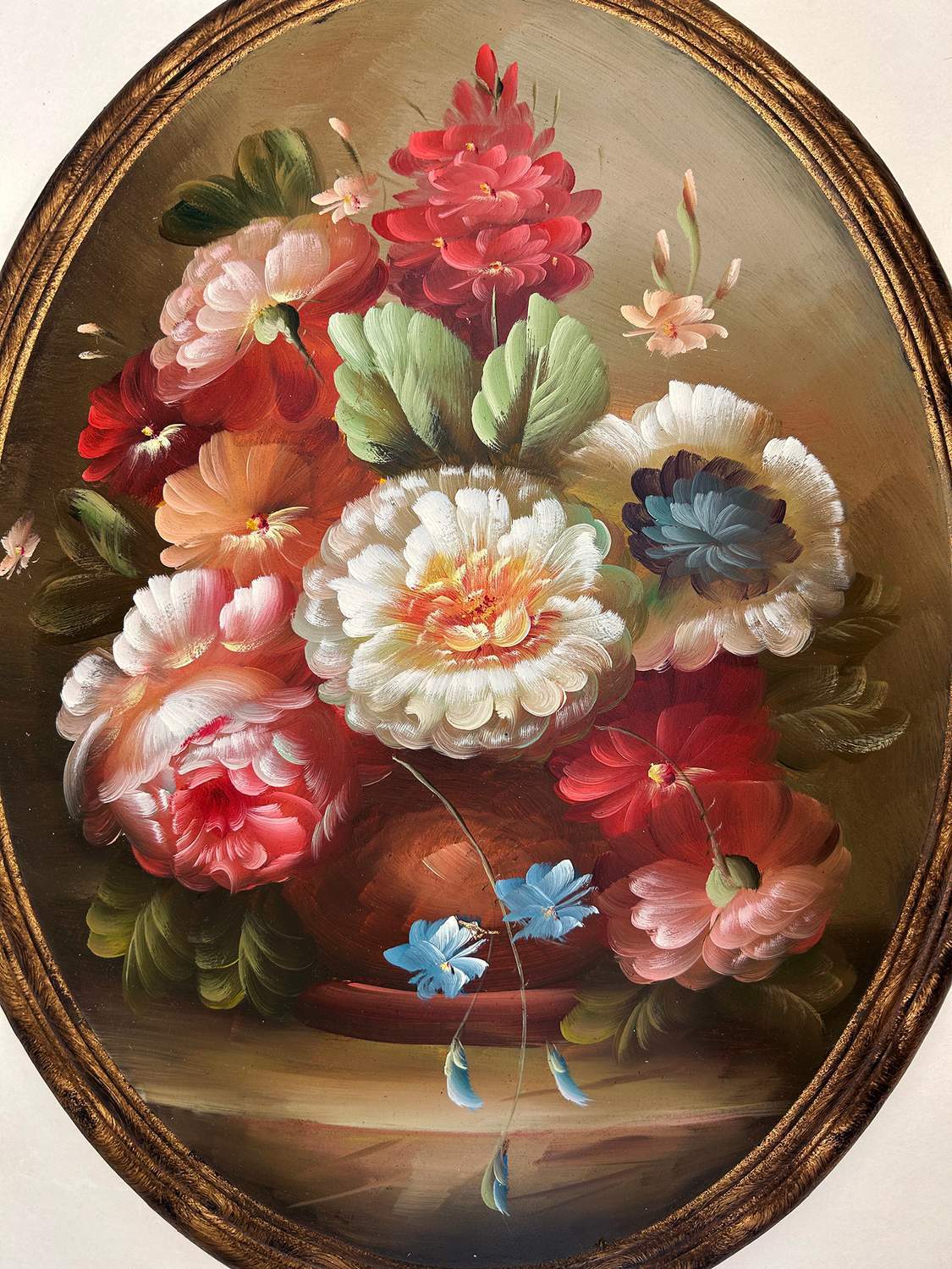 Flowers painting with fantastic frame, inner size 30x40 cm