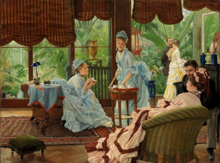 In The Conservatory (Rivals),James Tissot,42.6x54cm