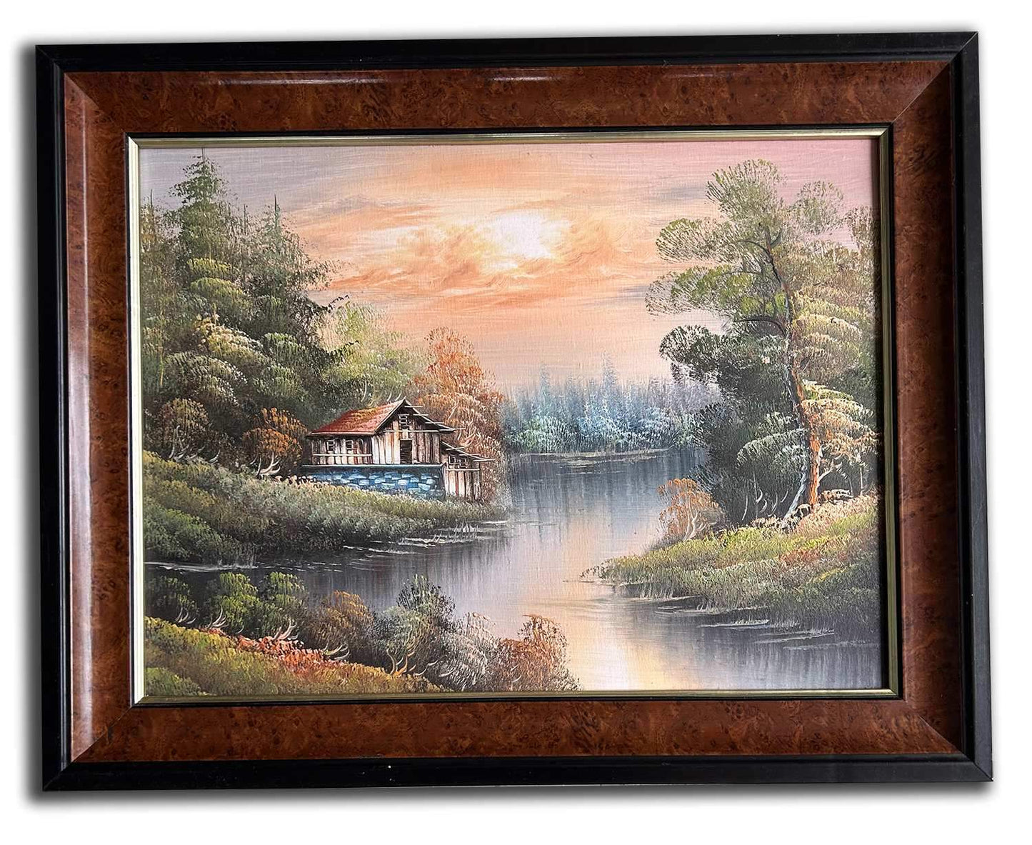 Landscape, hand-painted oil painting with frame, 38x48 cm or 15x19 ins