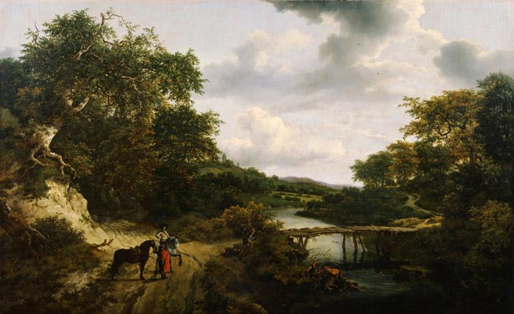 Landscape with a footbridge,Jacob van Ruisdael,60x40cm