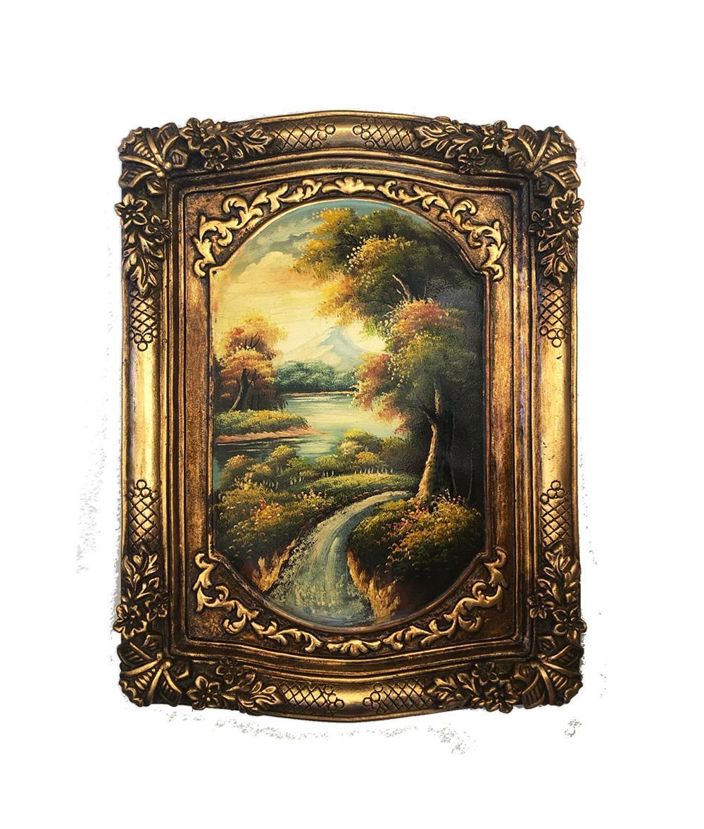 Landscape with fantastic frame, inner size  20x25 cm