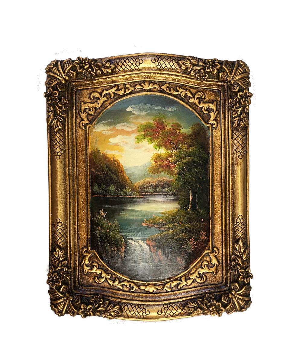 Landscape with fantastic frame, inner size  20x25 cm