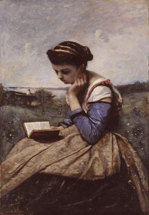 Liseuse dans la campagne,Jean Baptiste Camille Corot,60x40cm