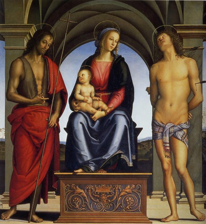 Madonna and Child Enthroned with SS.John,Pietro Perugino,50x50cm
