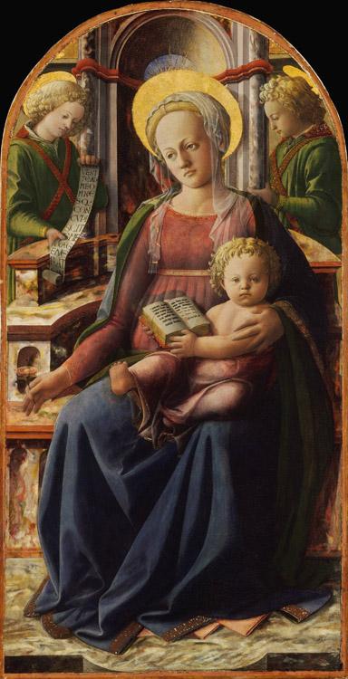 Madonna and Child Enthroned with Two,Fra Filippo Lippi,80x40cm