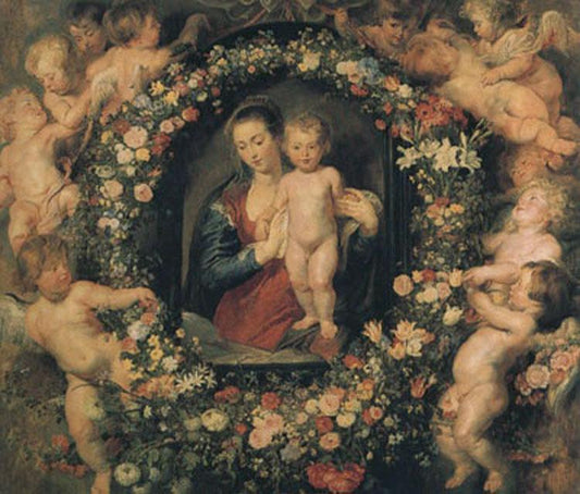 Madonna and Child with Garland of Flowers and Putti ,Peter Paul Rubens, 60x50 cm