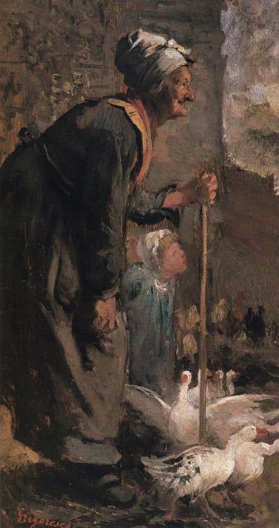 Old Woman with Geese,Nicolae Grigorescu,66x34cm