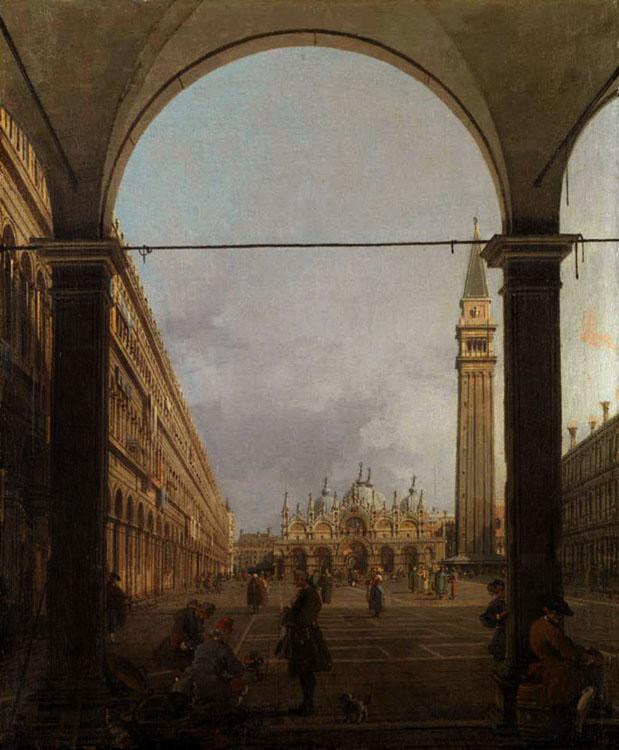 Piazza S.Marco verso la basilica,dall'angolo,Canaletto,46.5x38cm