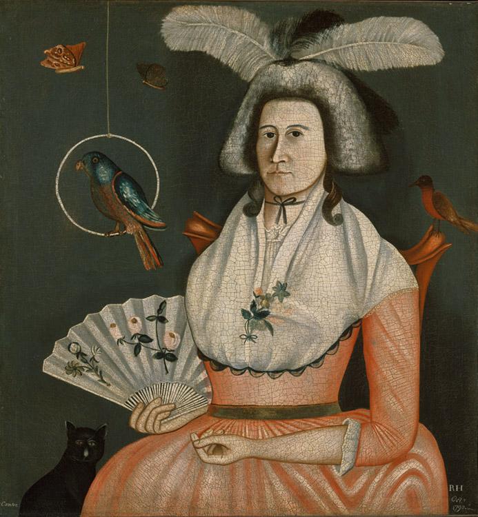 Portrait d'une femme aver ses animaux,Rufus Hathaway,50x50cm