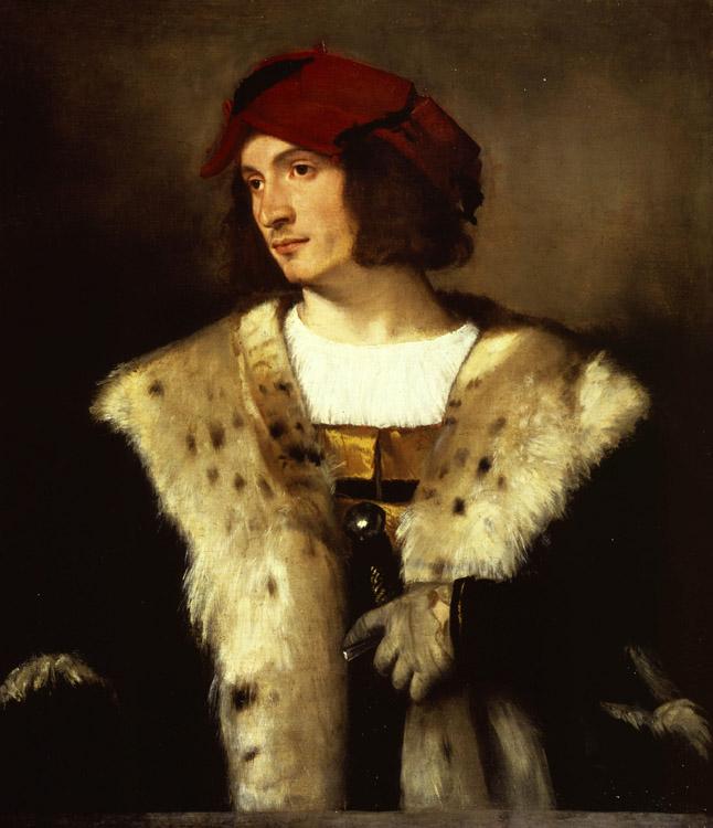 Portrait of a man in a red cap,Titian,60x50cm