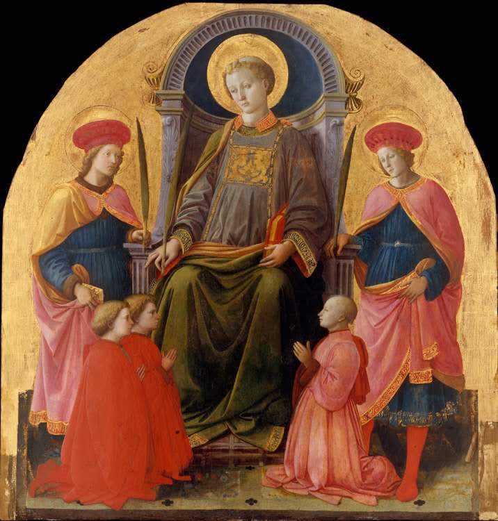 St Lawrence Enthroned with Sts Cosmas,Fra Filippo Lippi,50x50cm