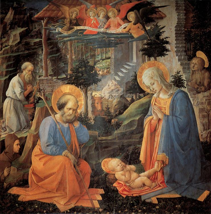 The Adoration of the Infant jesus,Fra Filippo Lippi,50x50cm