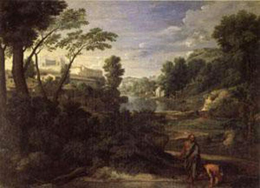 The Holy Family in a Landscape,Nicolas Poussin,60x40cm