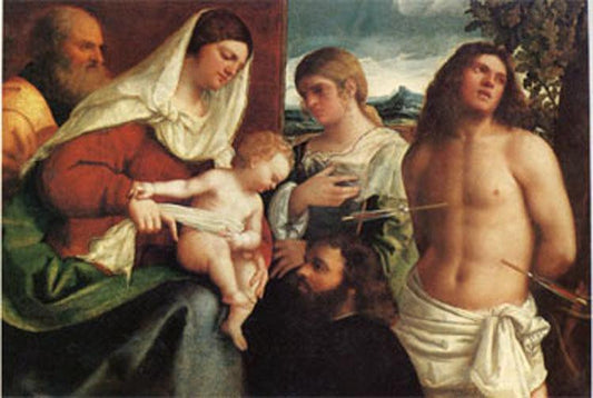 The Holy Family with st Catherine st Sebastian