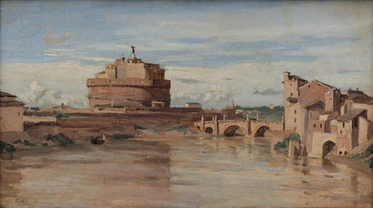 The castle of Sant Angelo and the Tiber,Corot Camille,60x33cm