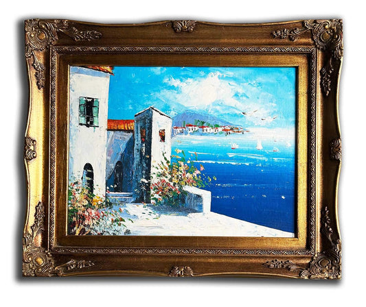 The mediterranean, hand-painted oil painting, 44x54 cm or 17x21 ins