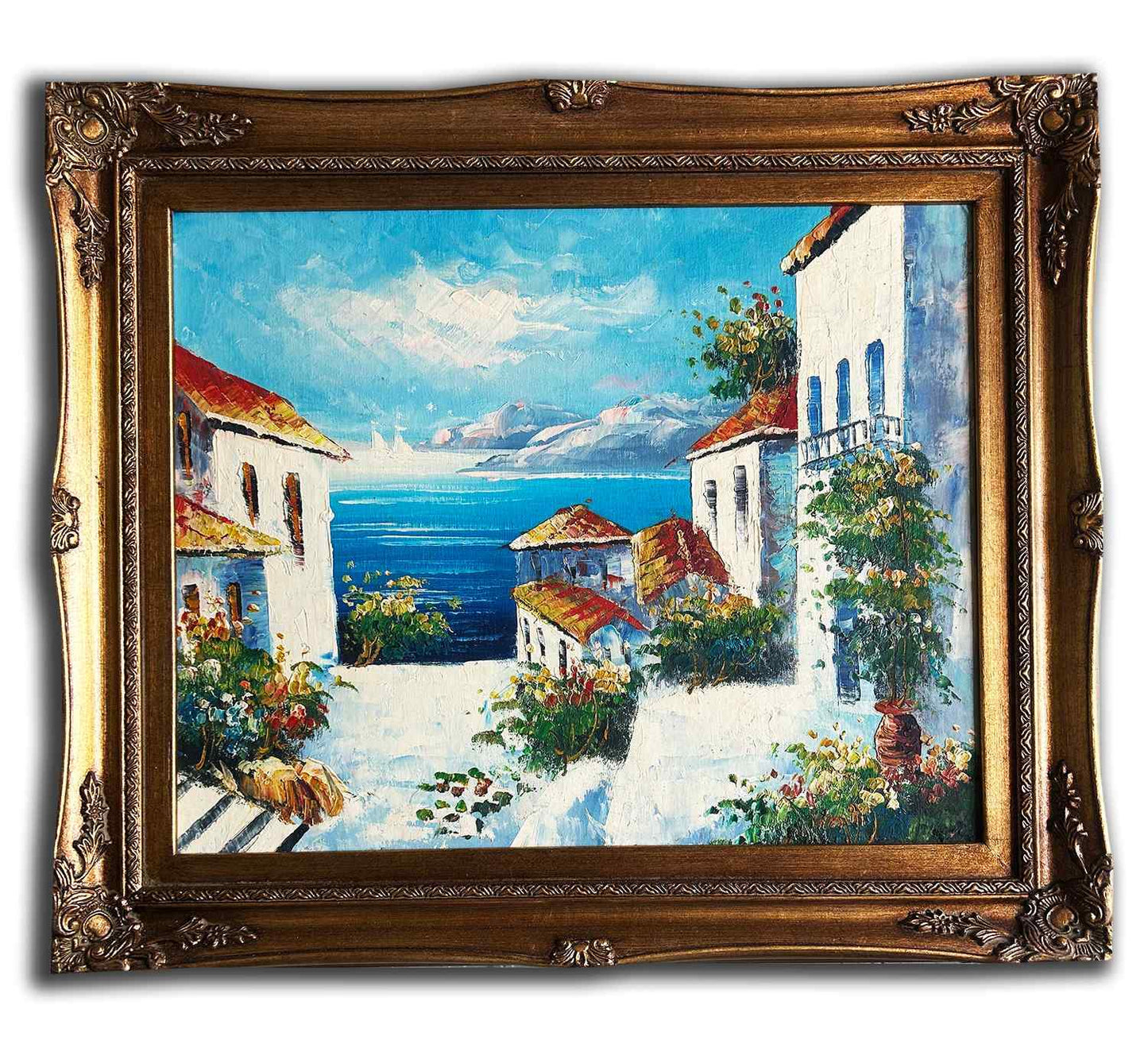 The mediterranean, hand-painted oil painting, 54x64 cm or 21x25 ins