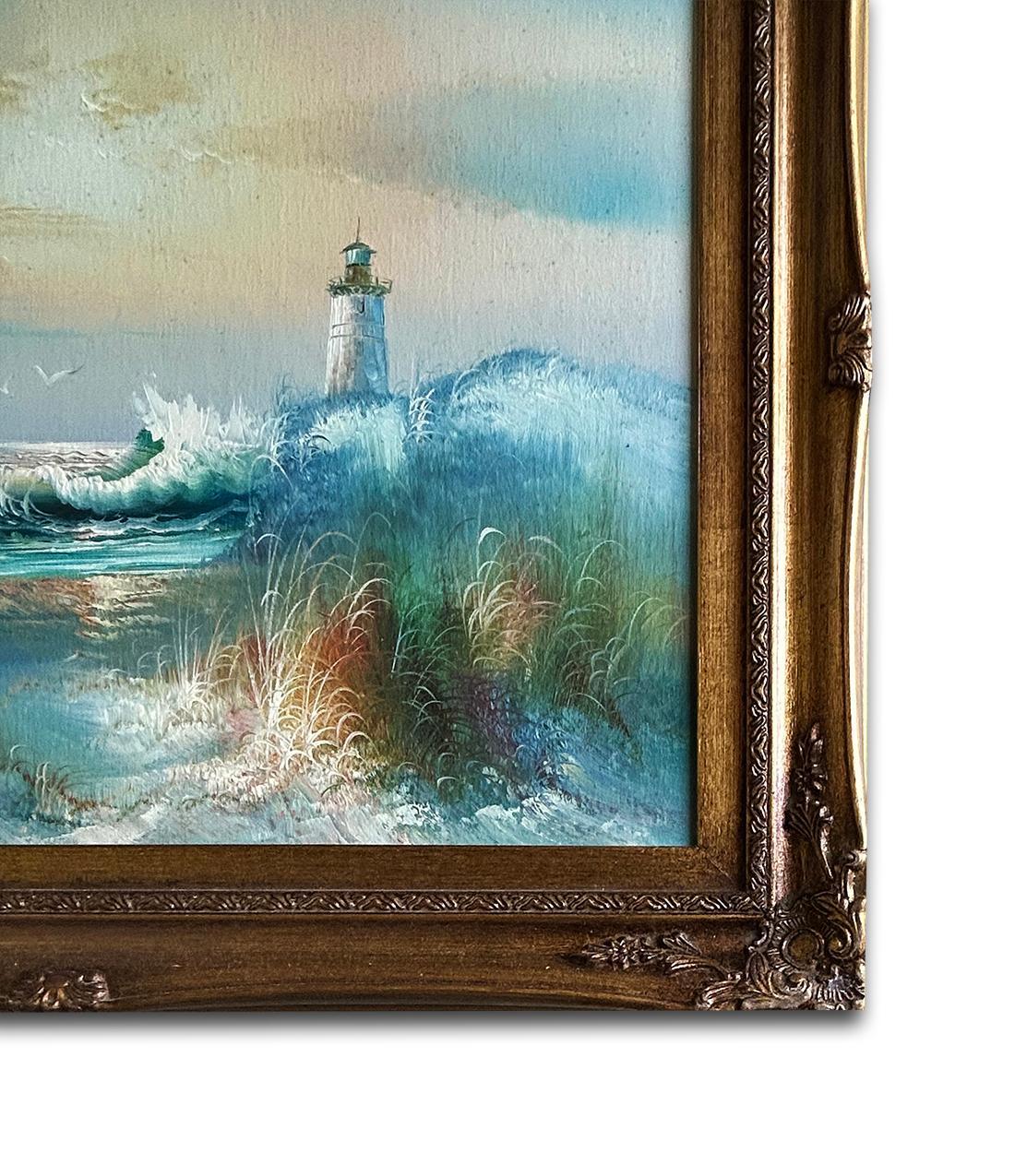 The sea and light house, hand-painted oil painting, 54x64 cm or 21x25 ins