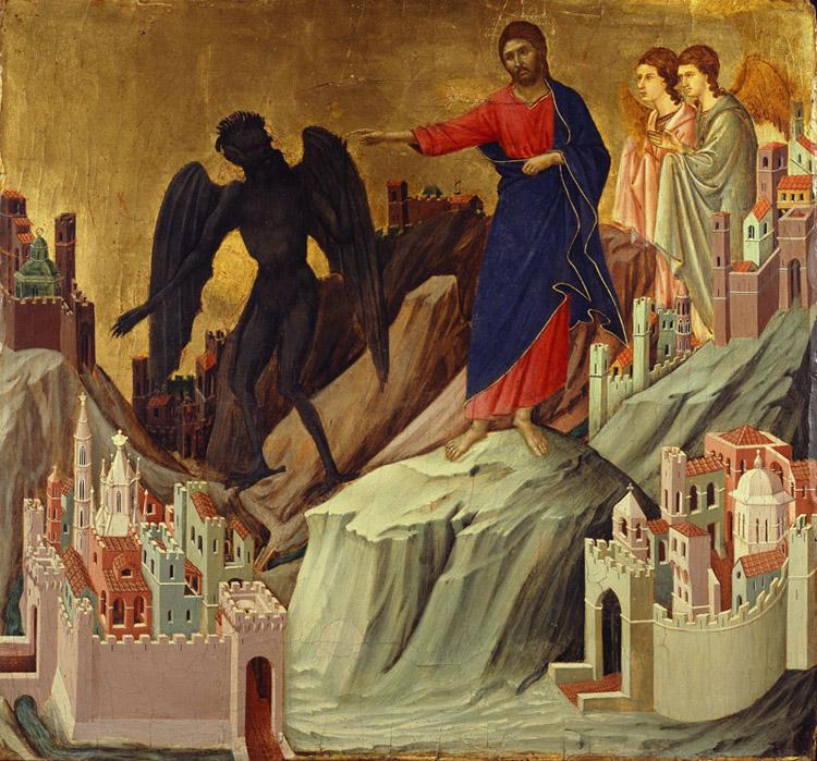 The temptation of christ on,Duccio di Buoninsegna,50x50cm