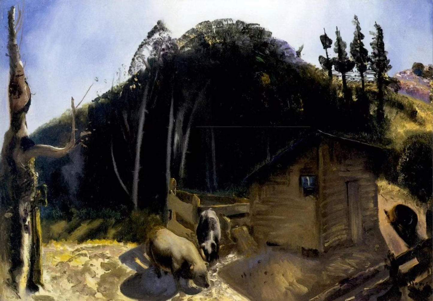 Three Pigs and a Mountain , George Bellows