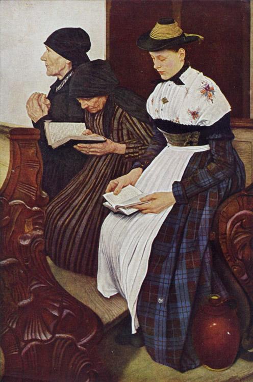 Three Women in Church,Leibl Wilhelm,60x40cm